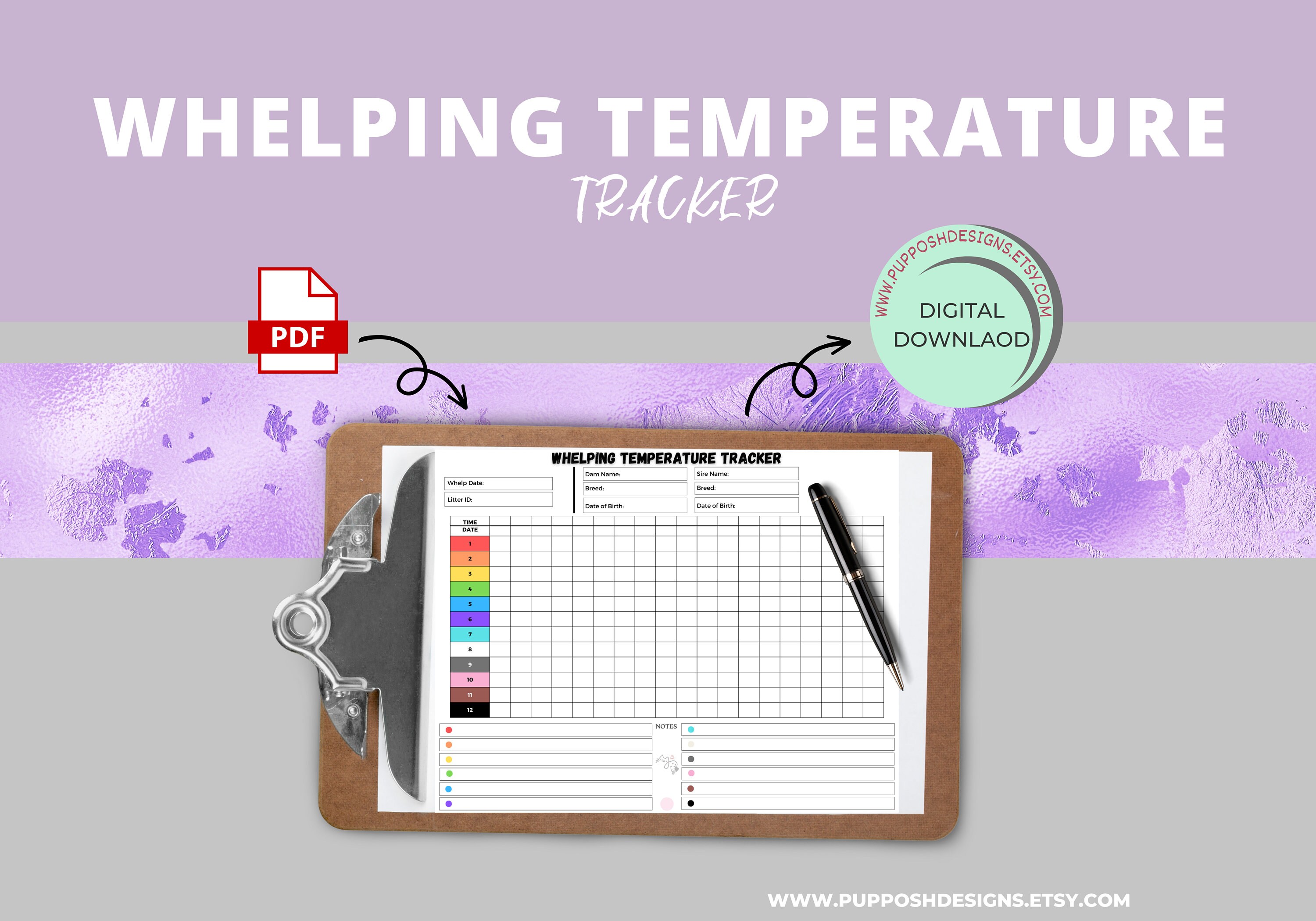 Printable Dog Temperature Form Breeder Whelping Tracker Etsy