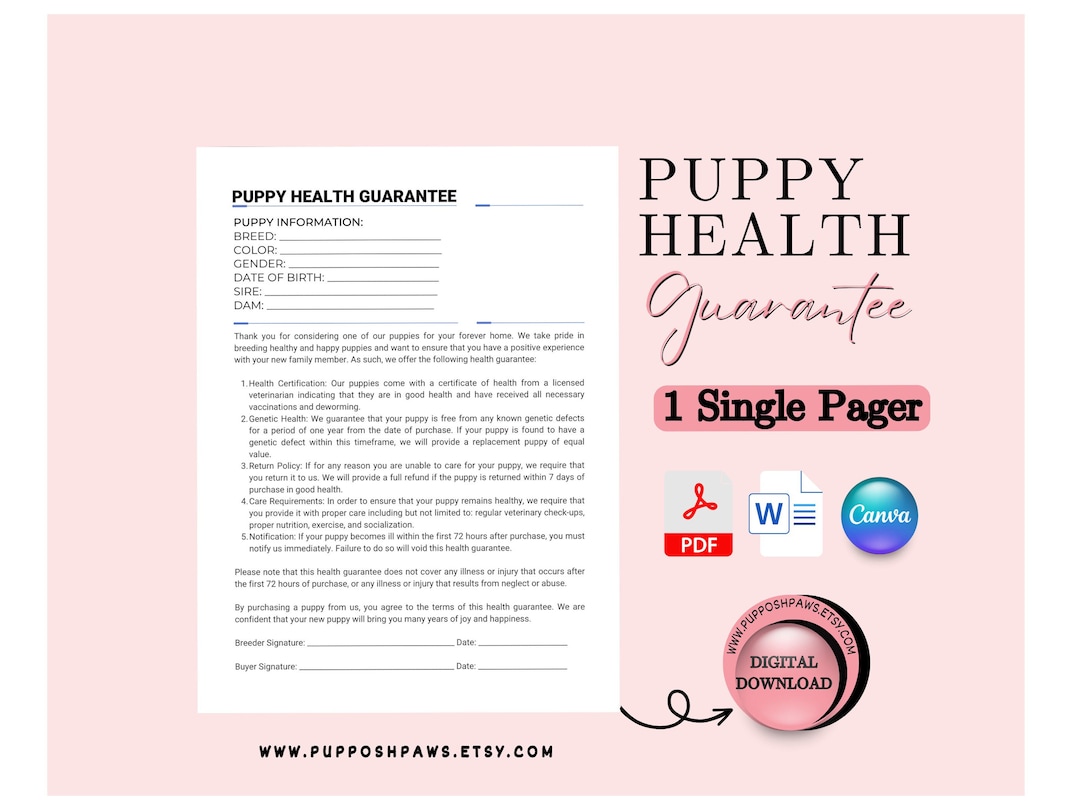 Puppy Health Guarantee Contract: Puppy Agreement of Sale Purchase and