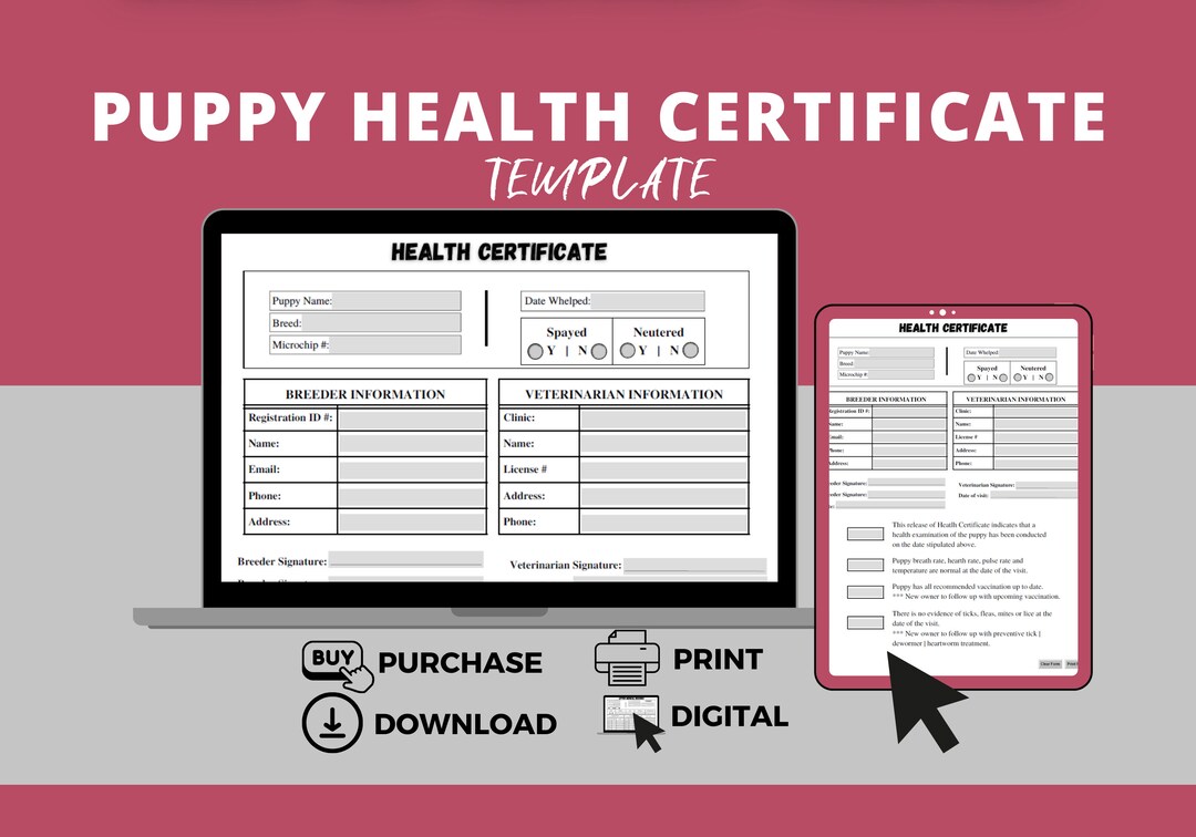Fillable Dog Health Certificate Vaccination Health Etsy