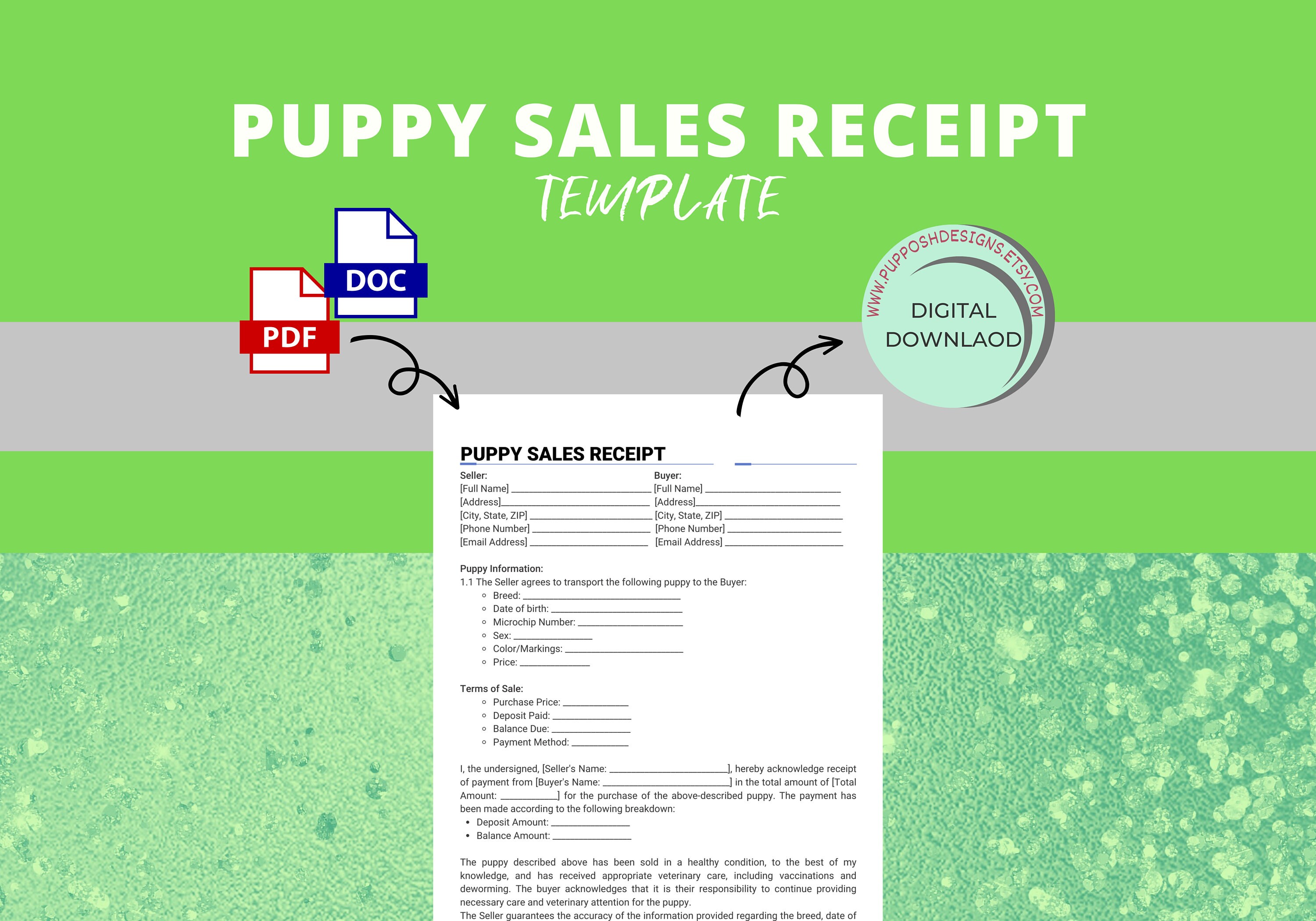 Puppy Sales Receipt Breeder Contract Invoice, Dog Breeders and Customer Invoice Etsy