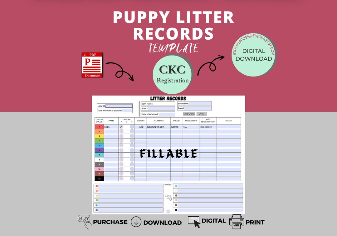 Fillable Litter Record Tracker Whelping Records Whelping - Etsy