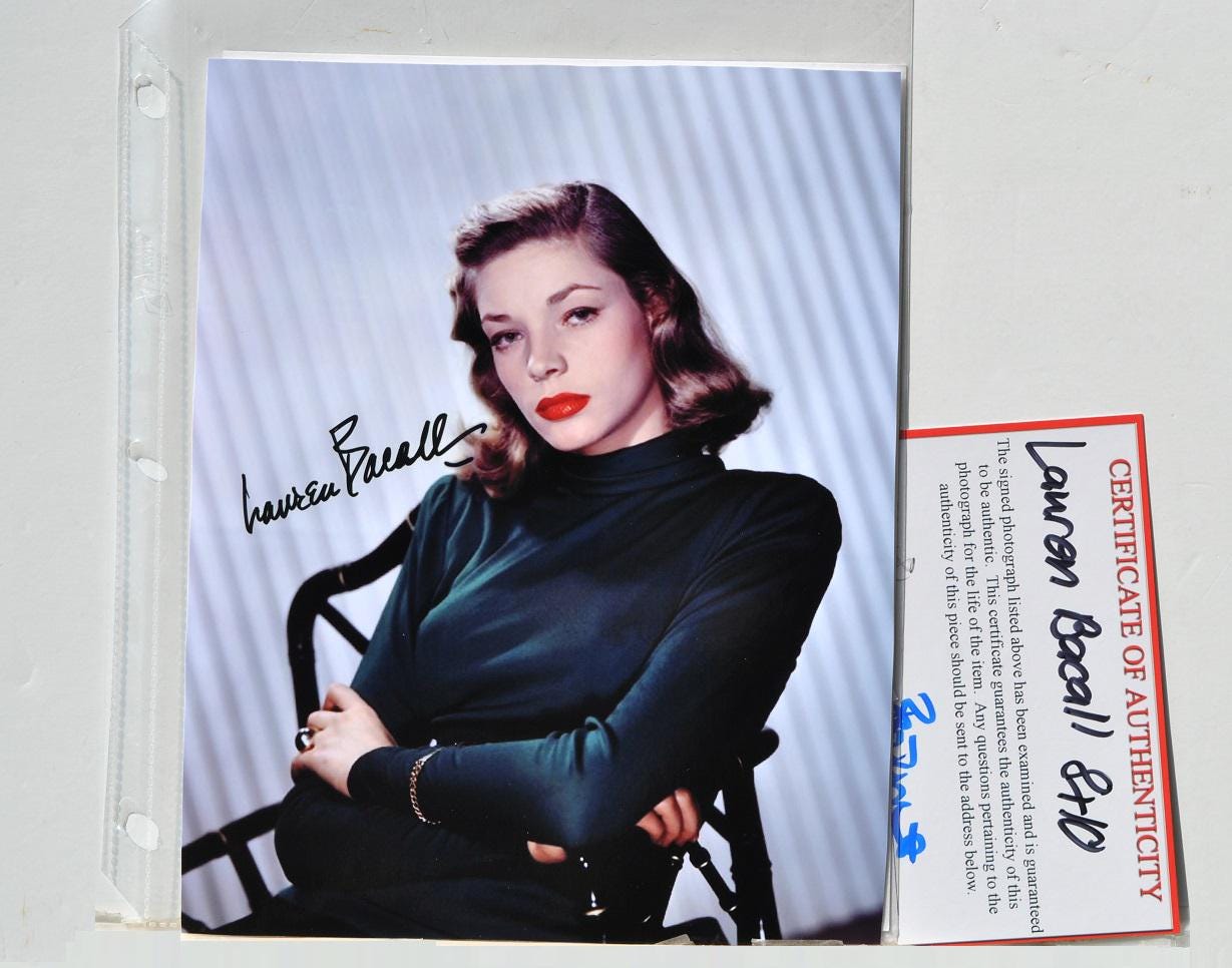LAUREN BACALL Signed Photo - the Big Sleep, Dark Passage, Key Largo ...