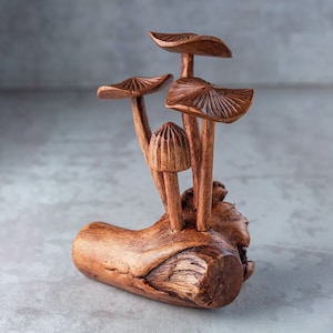 Mushroom 5&quot; Wooden Sculpture Handmade Unique Gift l Home Decoration Wood Carving Handcrafted Home Decor Figurine Accent