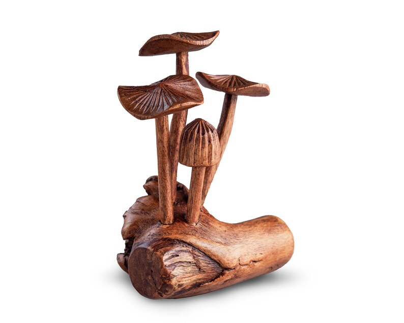 Handmade Wooden Mushroom Sculpture: Unique Jempinis Wood Carving, 5" bild 2
