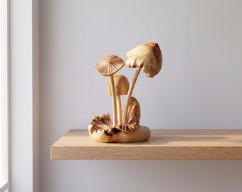 Handmade Wooden Mushroom Sculpture: Parasite Wood Fungi, Home Decor