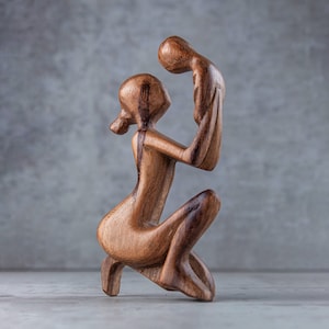 Mother and Baby 6&quot; Wooden Sculpture Handmade Unique Gift l Home Decoration Wood Carving Handcrafted Home Decor Mothers Day Gift