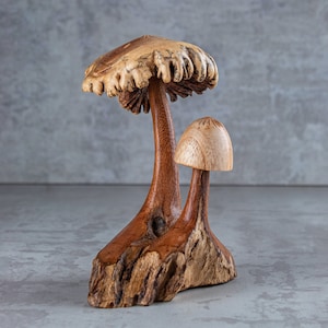 Mushroom Statue 6&quot; | Magical Mushroom Fungi Wood Sculpture Handmade Gift Home Decoration Wood Carving Handcrafted Home Decor Figurine Accent