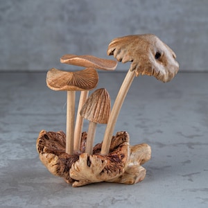 Mushroom Statue | Wooden Mushroom Fungi Sculpture Handmade Gift l Home Decoration Wood Carving Handcrafted Home Decor Figurine Accent