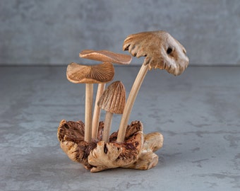 Hand Carved Wooden Mushroom Sculpture: Jempinis Wood Home Decor