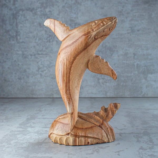 Whale Wooden Sculpture Handmade Unique Gift l Home Decoration Wood Carving Handcrafted Home Decor Figurine Accent - Light or Dark Color