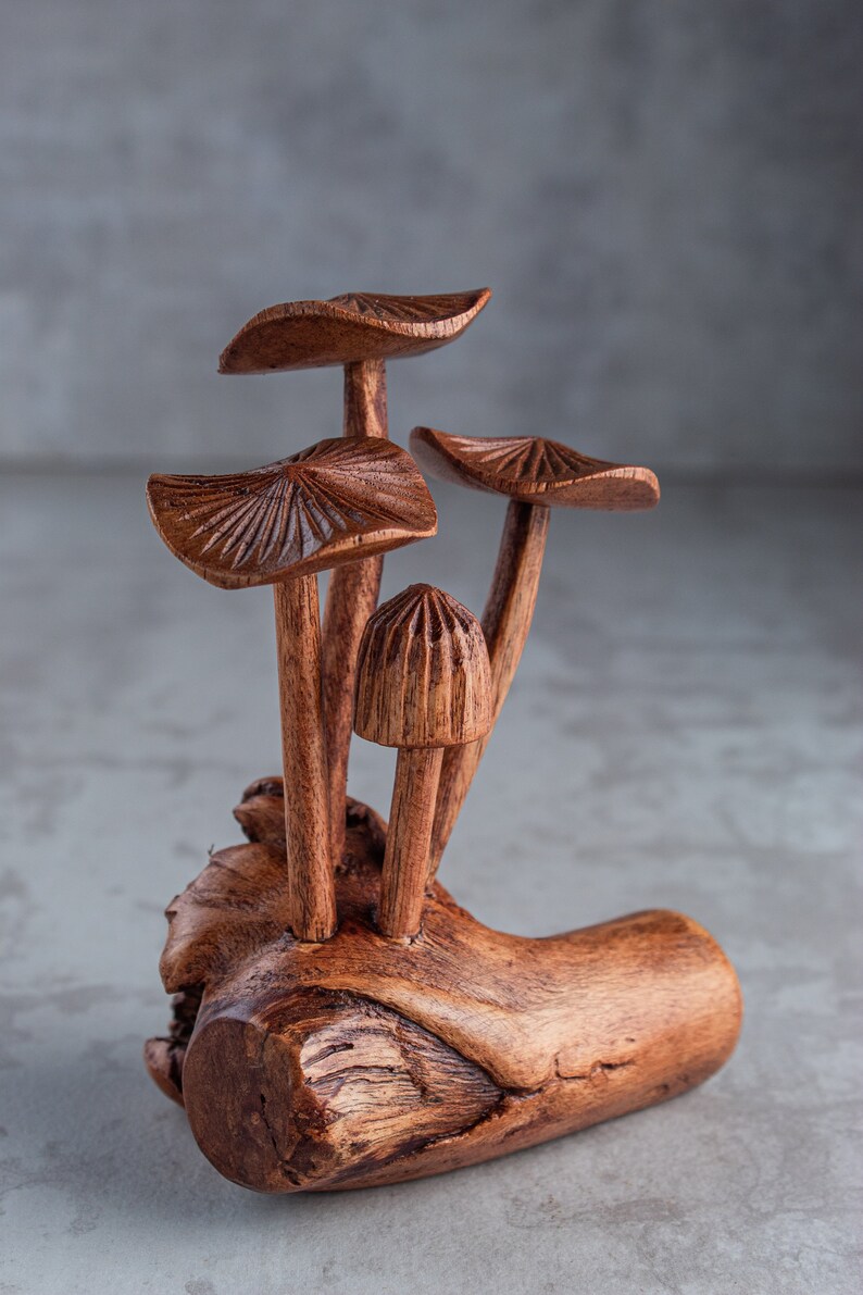 Handmade Wooden Mushroom Sculpture: Unique Jempinis Wood Carving, 5" bild 6