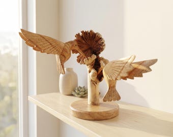 Hand-carved Hummingbird Sculpture, Wood Home Decor Accent