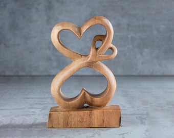 Handmade Interlocking Hearts Wood Sculpture: Unique Home Decor Gift