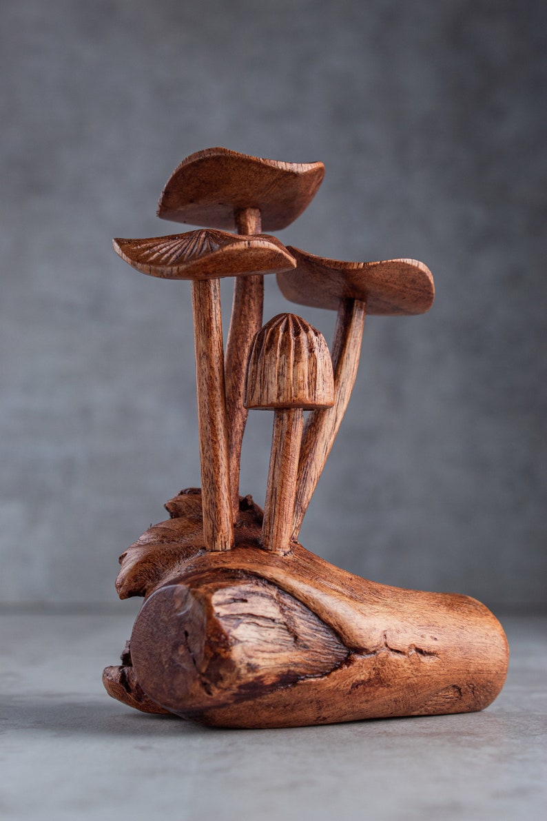 Handmade Wooden Mushroom Sculpture: Unique Jempinis Wood Carving, 5" bild 3