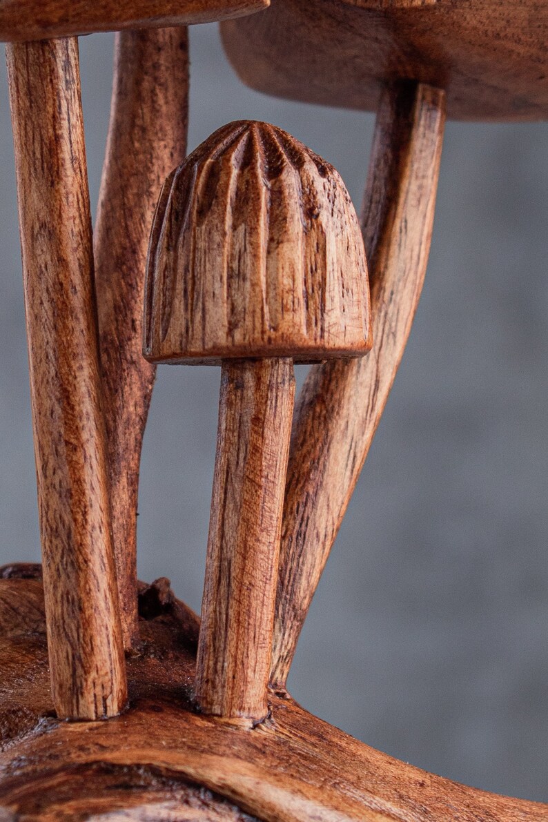 Handmade Wooden Mushroom Sculpture: Unique Jempinis Wood Carving, 5" bild 4
