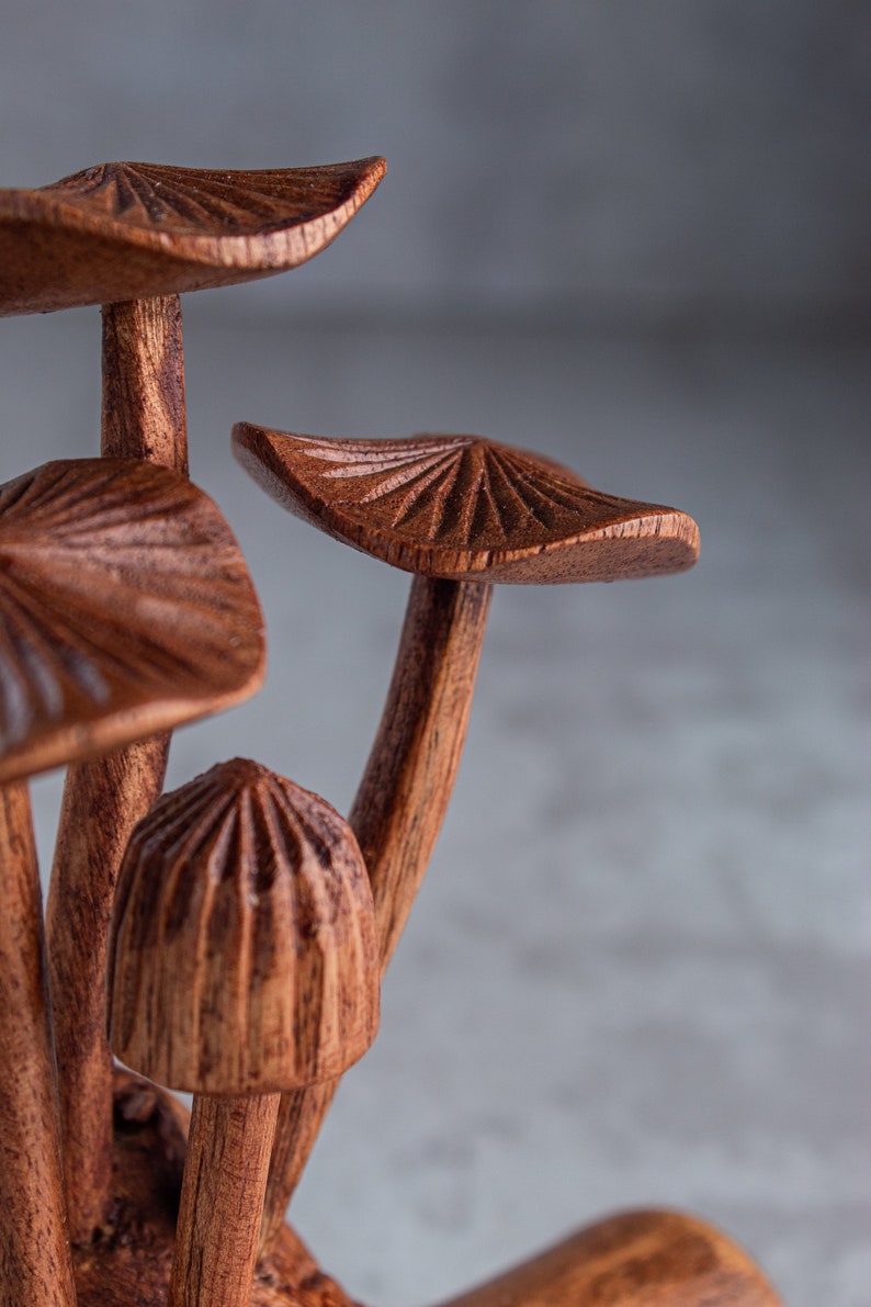 Handmade Wooden Mushroom Sculpture: Unique Jempinis Wood Carving, 5" bild 8