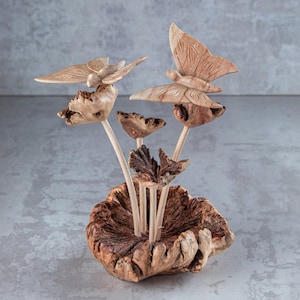 Handmade Wood Carving Butterfly Statue: Unique Home Decor Gift