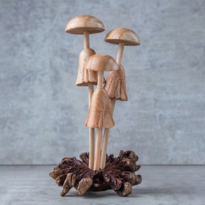 Mushroom Wooden 8&quot; Tall Sculpture | Handmade Unique Gift l Home Decoration Wood Carving Handcrafted Home Decor Figurine Accent