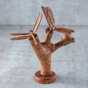 Dragonfly Sculpture 8&quot; Wooden Sculpture Carving | Handmade Unique Gift l Home Decoration Wood Carving Handcrafted Home Decor Figurine Accent