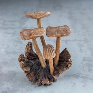 Mushroom 5&quot; Wooden Sculpture Handmade Unique Gift l Home Decoration Wood Carving Handcrafted Home Decor Figurine Accent