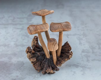 Handmade Jempinis Wood Mushroom Sculpture: Unique Home Decor