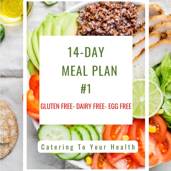 14-Day Meal Plan, Gluten Free, Dairy Free, Egg Free, Meal Planner, nutrition, healthy recipes, Grocery lists, Nutrition Facts