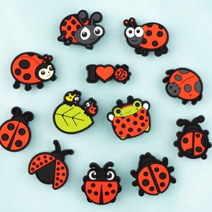 Ladybug Shoe Charms Bug 12PCS PVC Animal Clog Pins Accessories Party Favors Birthday Gifts Holidays Decoration for Boys Women Girls