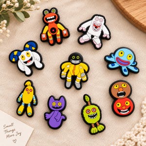 Charms de chaussures monstre mignon | Unitaire ou 9PCS | Épingles à sabots de jeu de dessin animé | Accessoires pour sabots en PVC | Cadeau d'anniversaire pour enfants