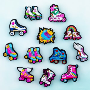 Roller Skate Shoe Charms 12PCS PVC Clog Pins Accessories Party Favors Birthday Gifts Holidays Decoration for Boys Women Girls