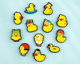 Duck Shoe Charms Yellow Duck 12PCS PVC Clog Pins Accessories Party Favors Birthday Gifts Holidays Decoration for Boys Women Girls