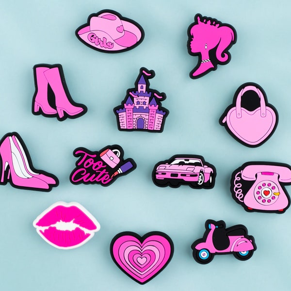Pink Croc Charms Hot Pink 12PCS Little Girl Shoes Charms PVC Cute Clog Pins Accessories Party Favors Birthday Gifts Holidays Boys Women Girl