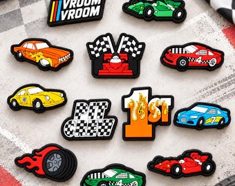 Super Car Shoe Charms Single or 12PCS Set, Racing PVC Clog Pins, Sports Car Shoe Accessories, Gift for Boys Kids Teens