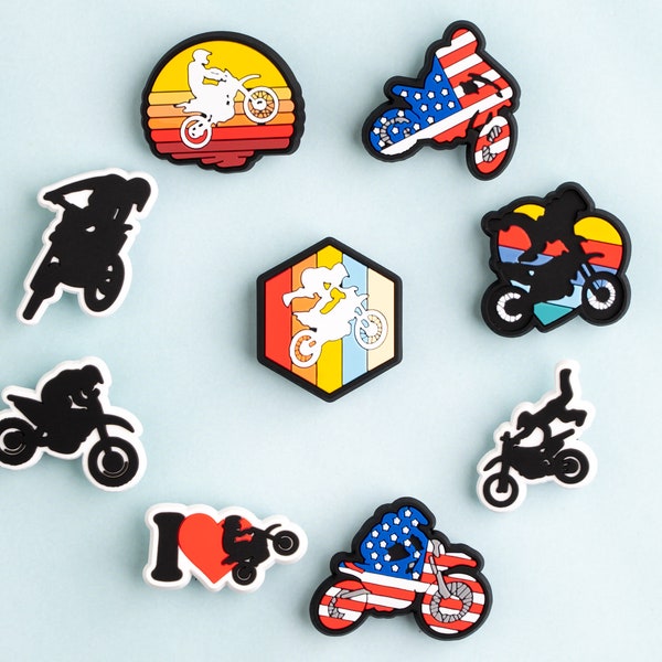 Dirt Bike Shoe Charms Dirt Bike 9PCS Shoes Charm PVC Clog Pins Accessories Party Favors Birthday Gifts Holidays Decoration for Boys Men Girl