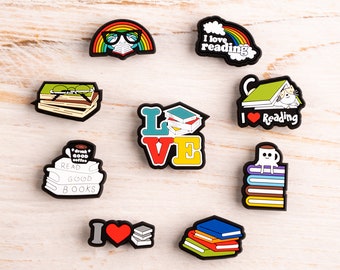 Book Shoe Charms Reading 9PCS Shoes Charm PVC Clog Pins Accessories Party Favors Birthday Gifts Holidays Decoration for Boys Men Girls Women