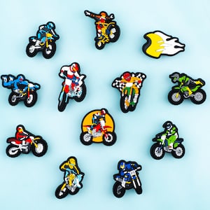 Dirt Bike 2 Shoe Charms Motorbike 12PCS PVC Clog Pins Accessories Party Favors Birthday Gifts Holidays Decoration for Boys Women Girls