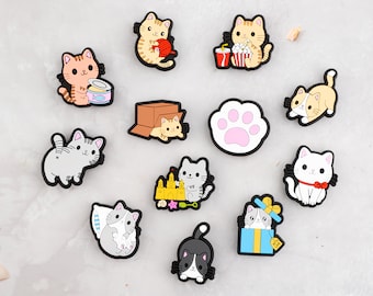 Cute Cat Shoe Charms Cat 12PCS Meow meow PVC Clog Pins Accessories Party Favors Birthday Gifts Holidays Decoration for Boys Women Girls