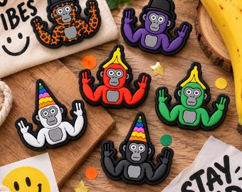 Monkey Shoe Charms Single or 6PCS Set, Gorilla Style Croc Charms, PVC Clog Accessories, Kids Party Favors, Birthday Gift