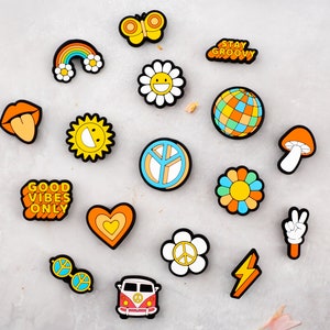 Boho Vintage Charms Hippie 17PCS PVC Clog Pins Accessories Party Favors Birthday Gifts Holidays Decoration for Boys Women Girls