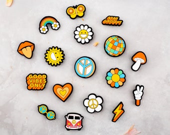 Boho Vintage Charms Hippie 17PCS PVC Clog Pins Accessories Party Favors Birthday Gifts Holidays Decoration for Boys Women Girls