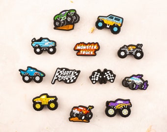 Monster Truck Shoe Charms car 12PCS Truck PVC Clog Pins Accessories Party Favors Birthday Gifts Holidays Decoration for Boys Women Girls