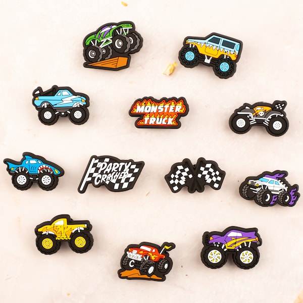 Monster Truck Shoe Charms car 12PCS Truck PVC Clog Pins Accessories Party Favors Birthday Gifts Holidays Decoration for Boys Women Girls