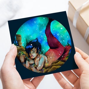 Sea Mermaid Greeting Card, Mermaid Birthday Card, Mermaid Any Occasion Card, Undersea Greeting Card, unique mermaid print card, sea swimmers