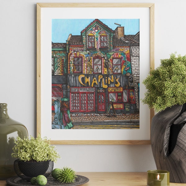 Chaplin's & The Cellar Bar Print | Travel Poster | Original Art Print | Boscombe | Dorset | Bar Print | Art Cafe | Unusual UK buildings