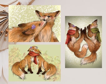 Fox Cards Triple Pack, Cartes d’anniversaire des fans de Fox, Carte Valentine Fox, Vœux de Noël Fox, Carte de vœux pour animaux d’hiver, Carte de renard roux mignonne