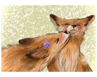 Carte de baiser renards, carte d'anniversaire de renard, carte d'anniversaire d'animal, carte de voeux de renard, carte de remerciement de renard, carte de Saint-Valentin de renard, carte d'amour pour elle