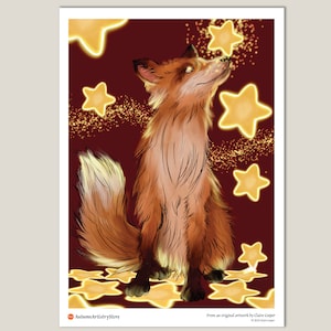 Wishing Stars Fox A4-print, afstudeerprint, Gefeliciteerd, je bent een sterposter, Fox-poster, Fox-muurkunst, Fox-cadeau