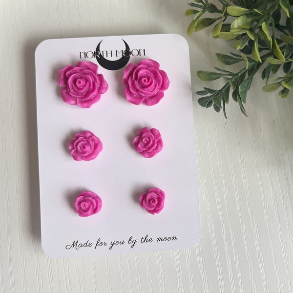 Jupiter Rose Earrings, Bright Neon Pink, Cosplay, Stud Pack