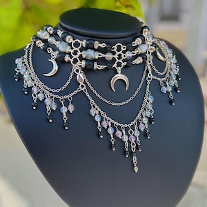 Triple Moon Goddess Choker: Hecate Witchcore Celestial Necklace