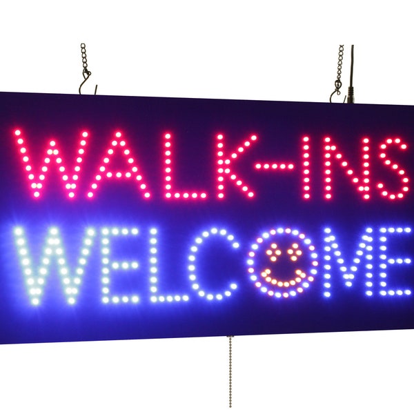 Walk-ins Welcome Sign, TOPKING, Signage, LED, Neon, Open, Store, Window, Shop, Business, Display