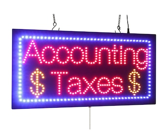 Accounting Taxes Sign, 24"x12", 60x30cm, TOPKING, LED, Neon, Florescent, Signage, Signboard, Display, Billboard, Screen, Grand Opening, Gift